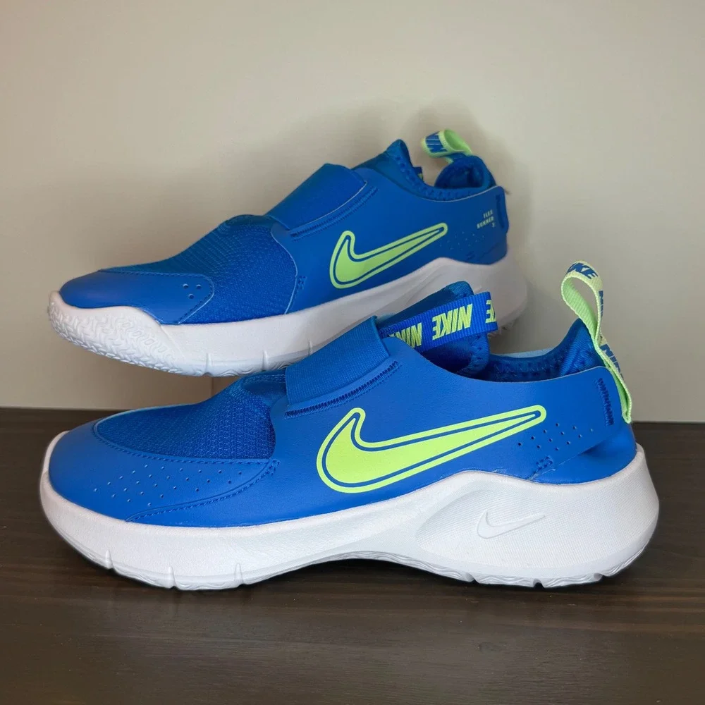 Nike Flex Runner 3 GS Slip On Running Shoes Photo Blue Vapor Green 5Y New